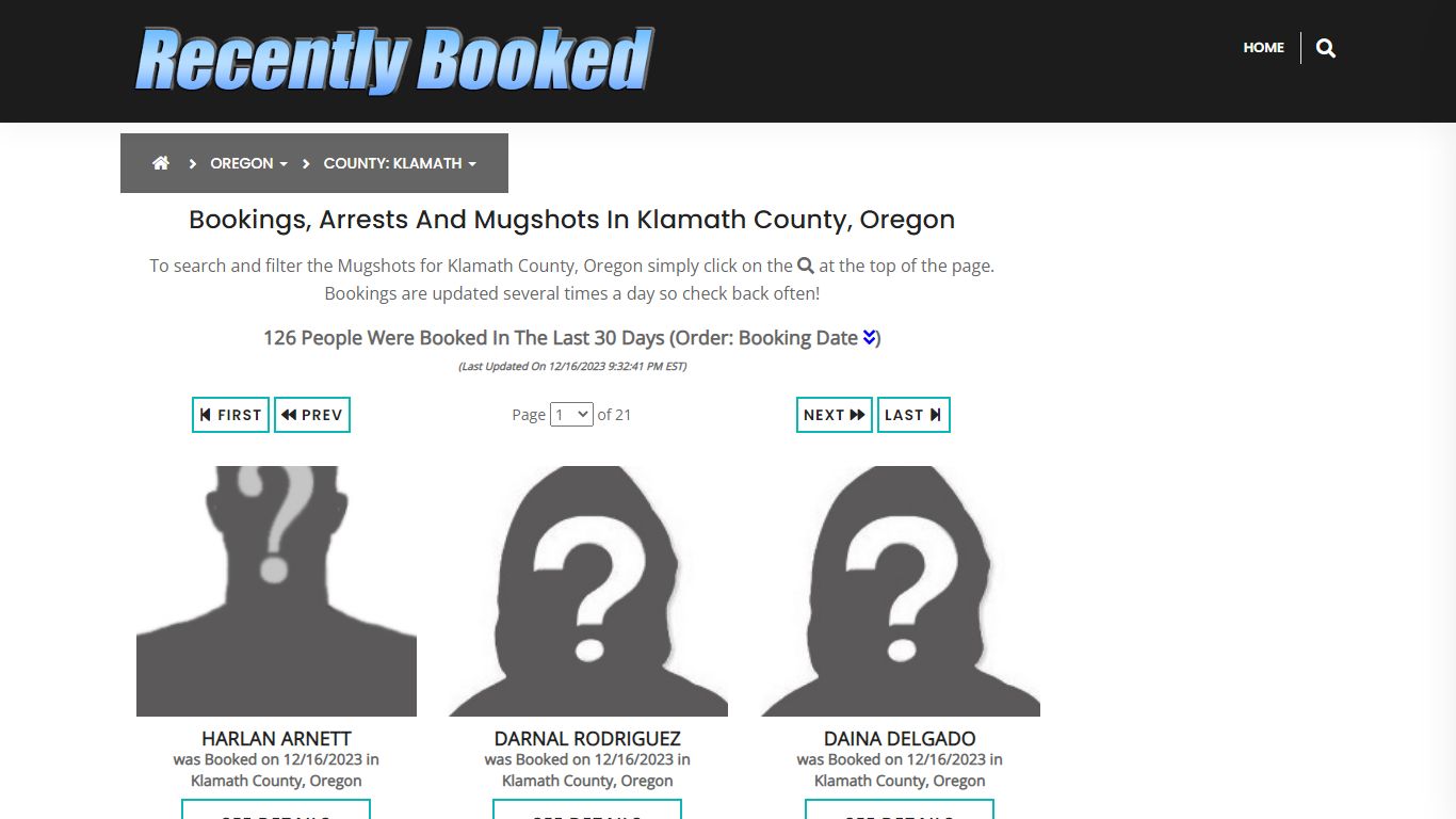 Recent bookings, Arrests, Mugshots in Klamath County, Oregon